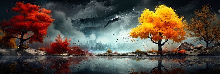 Obraz na płótnie Canvas Autumn Abstract Panoramic Banner 43