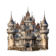 Fototapeta na wymiar Old castle isolated on white created with Generative AI