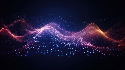 Obraz premium Abstract Particle Wave: A mesmerizing digital art piece featuring a vibrant, undulating wave of particles in shades of pink, blue, and orange against a dark background.