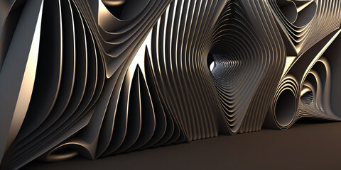 golden audio sculpture, modern metallic shape, modern abstract musical background