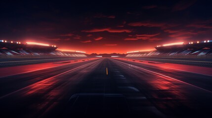 Photo of an empty race track illuminated by the night sky