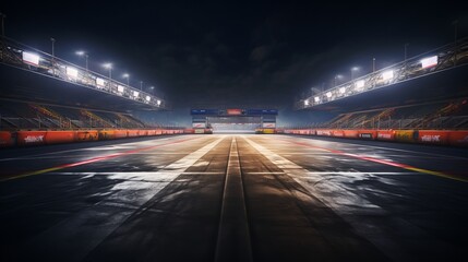 Photo of an illuminated race track at night, ready for action - obrazy, fototapety, plakaty