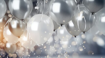Celebration background with silver balloons - obrazy, fototapety, plakaty