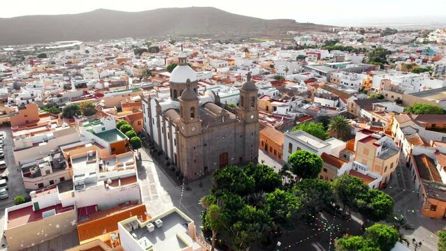 Aguimes cityscape with Parish church of San Sebastian, Gran Canaria, Spain