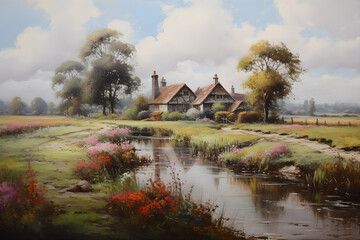 Fototapeta na wymiar landscape with a house and a pond