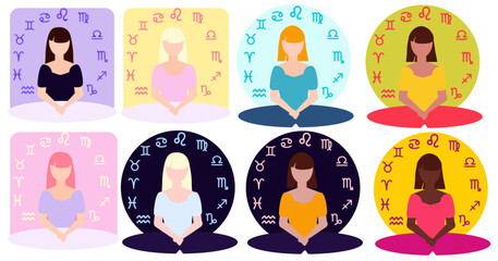 Set astrology girl work place icon 
