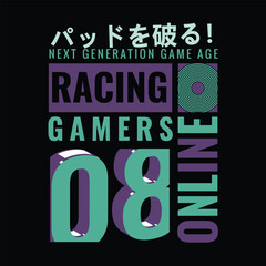 vector illustration of computer game and racing theme for t shirt graphics with japanese typography saying break the pad .