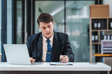 Fototapeta premium Online MBA tutors, Middle age male teachers for personal tutoring assignment help teaching online conference in earning their MBA online from business school, during experience teaching abroad.