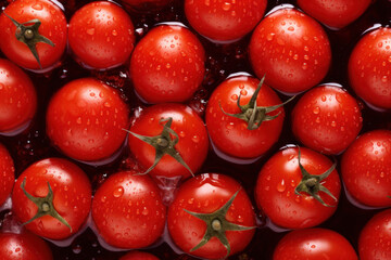 Ripe tomatoes in water drops.	