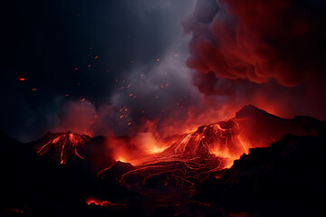 Volcano eruption, lava in volcano