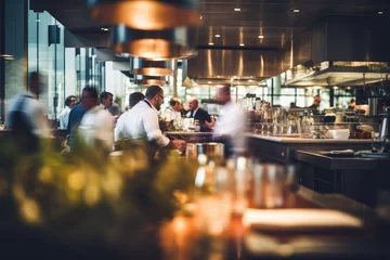 Gordijnen blurred restaurant background with some people eating © Celina