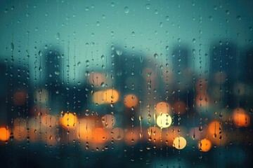 Blurry background of bokeh lights rainy day soft focus city
