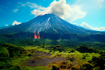 Crater of volcano sleeps, resting volcano