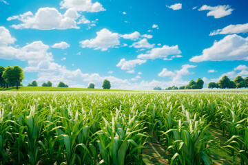 Obraz premium Gardening. Corn field and blue skies