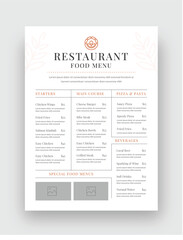 Restaurant Menu Template, A4 size, Fast Food, Flyer Design, Simple, Minimalist, Food Menu