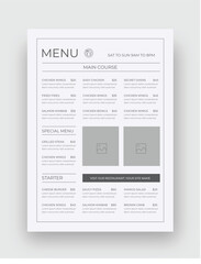 Simple Food Menu, Restaurant cafe, Vector Template, Fast food, Flyer Design, Clean