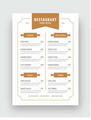 Restaurant Menu Template, A4 size, Fast Food, Flyer Design, Simple, Minimalist, Food Menu