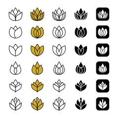 Set of simple lotus logo icon black line vector