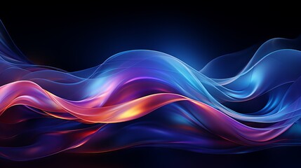 A colorful abstract background with energy waves on a dark background. Generative AI. 
