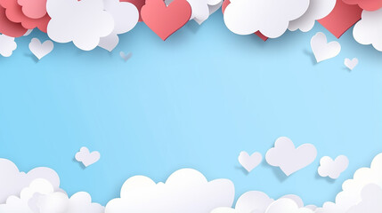  Horizontal banner with paper cut clouds and flying hearth