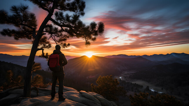 araffe standing on a rock overlooking a beautiful sunset Generative AI