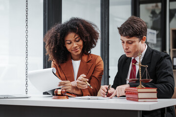 Law firm jobs, lawyer specialist, Business and Bankruptcy Lawyer discussing talking at meeting,...