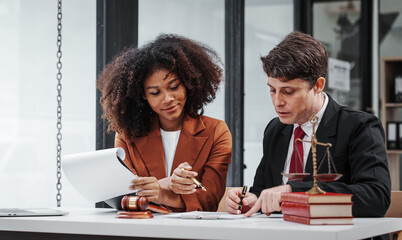 Law firm jobs, lawyer specialist, Business and Bankruptcy Lawyer discussing talking at meeting,...