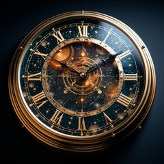 Fototapeta premium A clock with a galaxy and nebula background. Generative AI. 