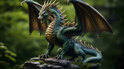 there is a statue of a dragon with wings on a rock Generative AI - obrazy, fototapety, plakaty