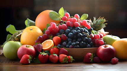 there are many different fruits in a bowl on the table Generative AI