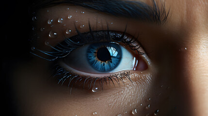 Fototapeta premium there is a close up of a woman's eye with water droplets on it Generative AI