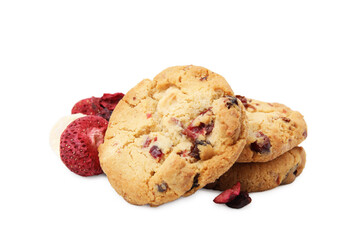 Cookies and freeze dried fruits isolated on white