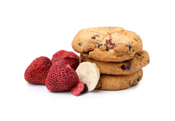 Cookies and freeze dried fruits isolated on white
