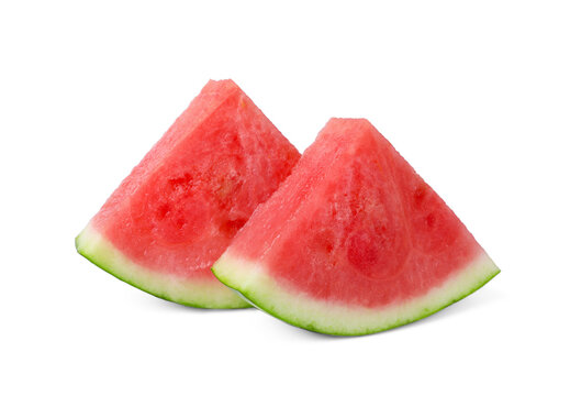 Pieces of juicy ripe watermelon on white background