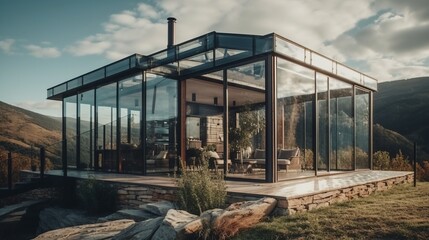 Obraz premium Modern exterior of a luxury villa in mountain. Created with Generative AI technology.