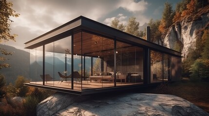 Obraz premium Modern exterior of a luxury villa in mountain. Created with Generative AI technology.