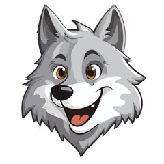 A cute wolf on a white background, cartoon style, very happy expression
