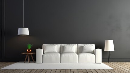 Living room with white fabric sofa and chair