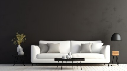 Fototapeta na wymiar Living room with white fabric sofa and chair