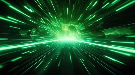 A 3D render of a neon hyperspace tunnel branching out, emanating vibrant energy and motion with its bright, colorful rays