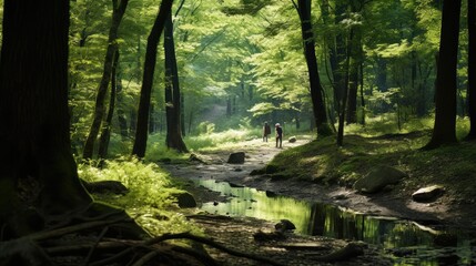Fototapeta na wymiar mindful peaceful walking in forest