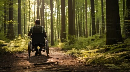 person in a wheelchair enjoying the forest