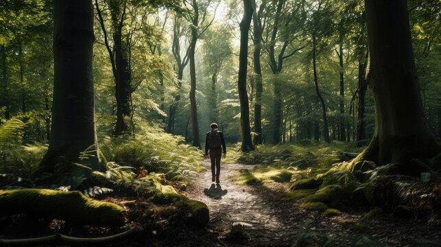 mindful peaceful walking in forest
