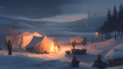 Fototapeta na wymiar 冬のキャンプの楽しみ No.039 Enjoying Winter Camping Generative AI