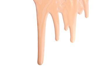 Close up of Liquid foundation sample flows down on a white background. clipping path included. Makeup concept