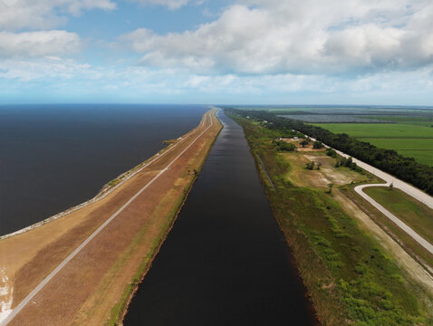 Aerial View Of Okeechobee Lake In Florida. Drone shot.