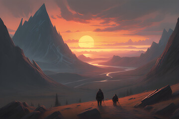 sunset in the mountains, Generative AI