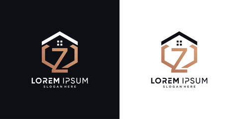 Letter z and house logo design vector illustration with hexagon concept