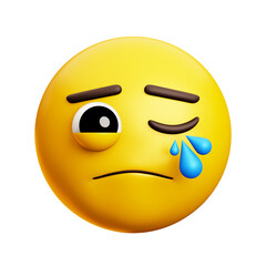 Sad. crying face with one eye is closed and the other is open  emoji, 3d style emoticon