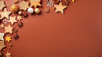 xmas objects with a brown background and free space for text